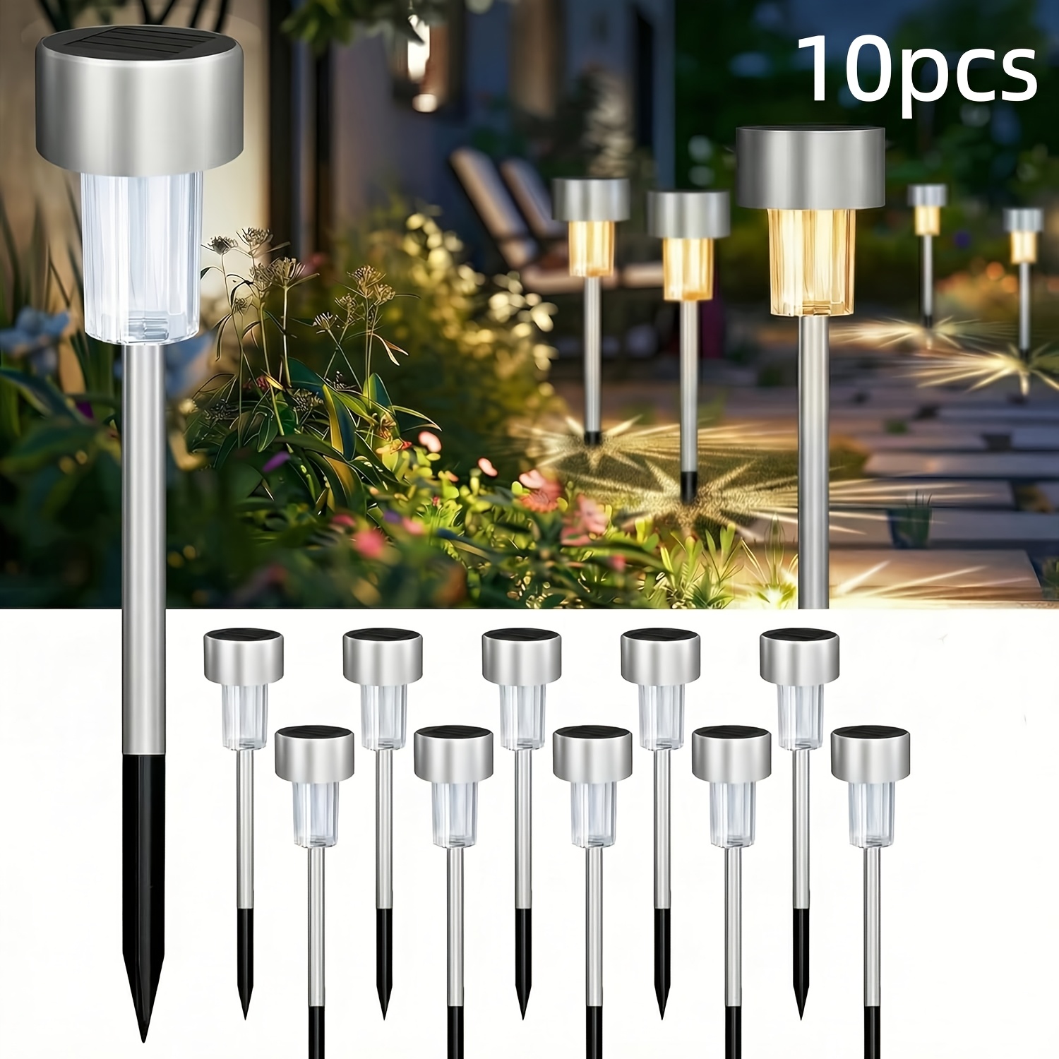 TEMU 10pcs Outdoor Solar Small Tube Lights, Courtyard Lights, Landscape Lighting, Wooden Stake Road Lights, Courtyard, Backyard, Lawn, Terrace, Road,
