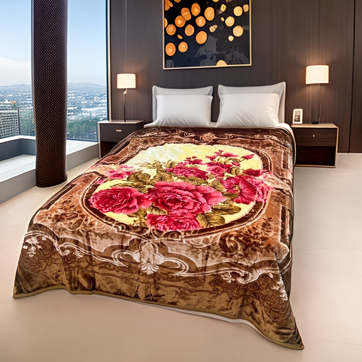 new super soft 2ply 2side mink style brown color embossed queen size blanket warm and heavy   season no fading no shrink washing washable size 75x87inch weight 6 5lbs details 3