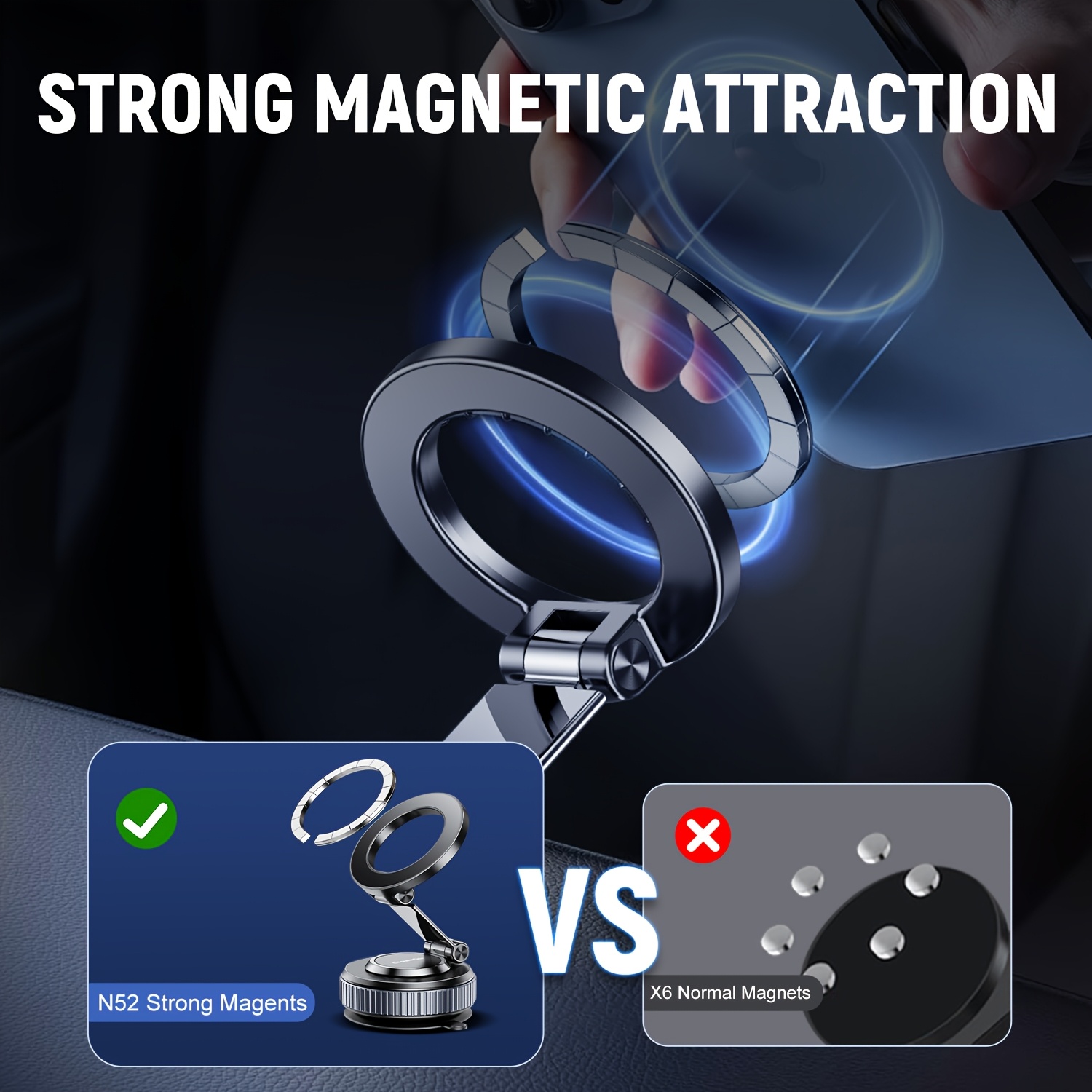 magnetic phone mount 1 mount 1 2 cleaning cloths rotatable car vacuum suction cup phone mount extendable foldable and 360 rotatable magnetic phone mount made of alloy with an suction cup Product details 2