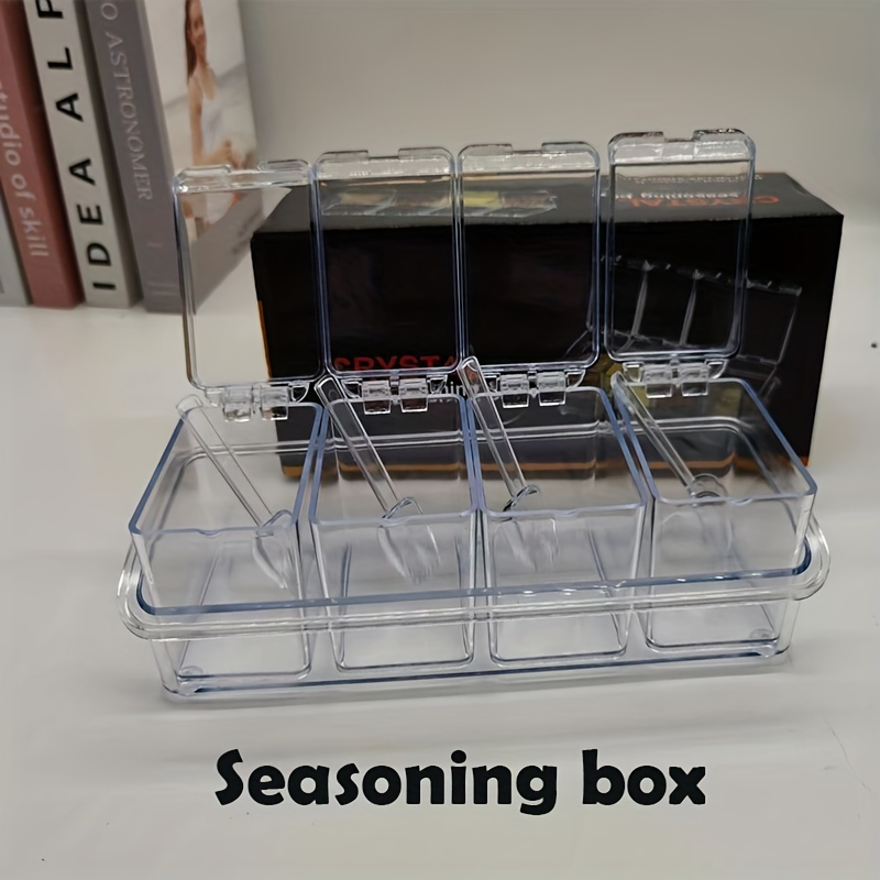 

4pcs/set, Seasoning Box, Kitchen Spice Box, Multi-grid Seasoning Box, Transparent Condiment Storage Box, Moisture-proof Seasoning Box, Sugar Box With Lid, Kitchen Utensils, Apartment Essentials