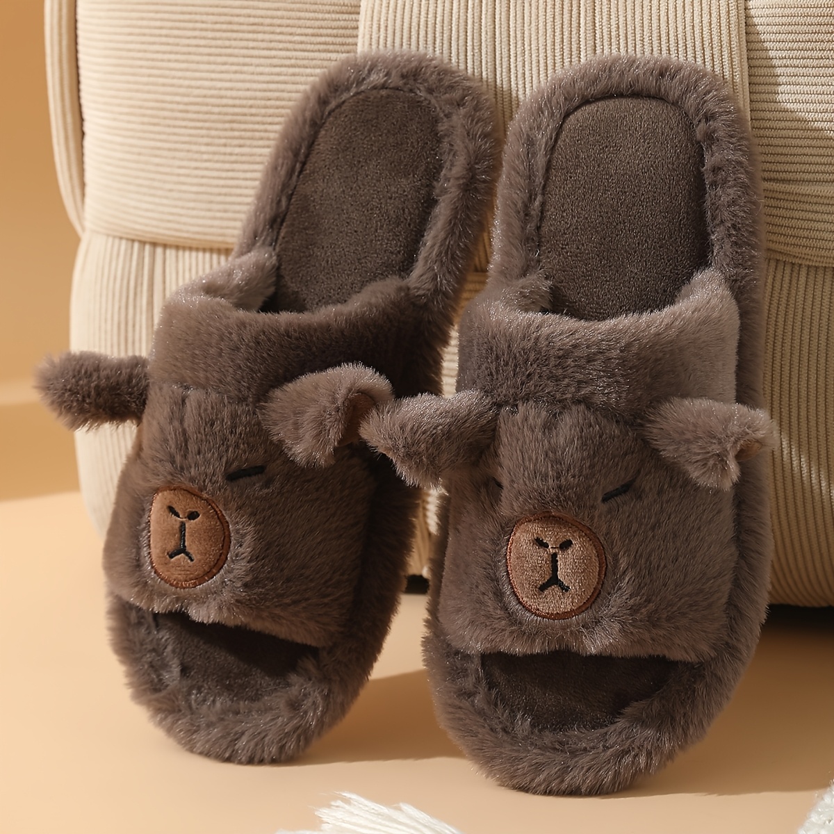 TEMU Pantoufles en peluche pour couple homme et femme, style Capybara, automne et hiver, , résistantes à l', douces et mignonnes, , chaussures pour
