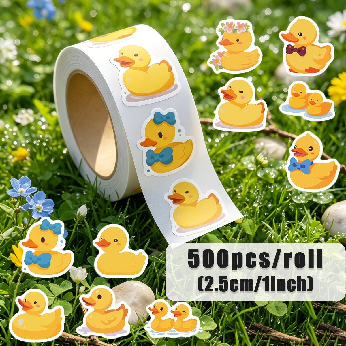 TEMU 500pcs/roll Yellow Duck Stickers Ten Patterns Little Yellow Duck Stickers Duck Stickers Cartoon Duck Stickers, School Supplies, Office Labels