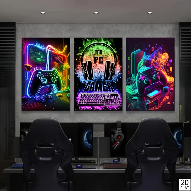 TEMU Set Of 3 Modern Gaming Canvas Art - Watercolor Posters Of Game Controllers, Frameless Wall Decoration For Bedroom And Gaming Space