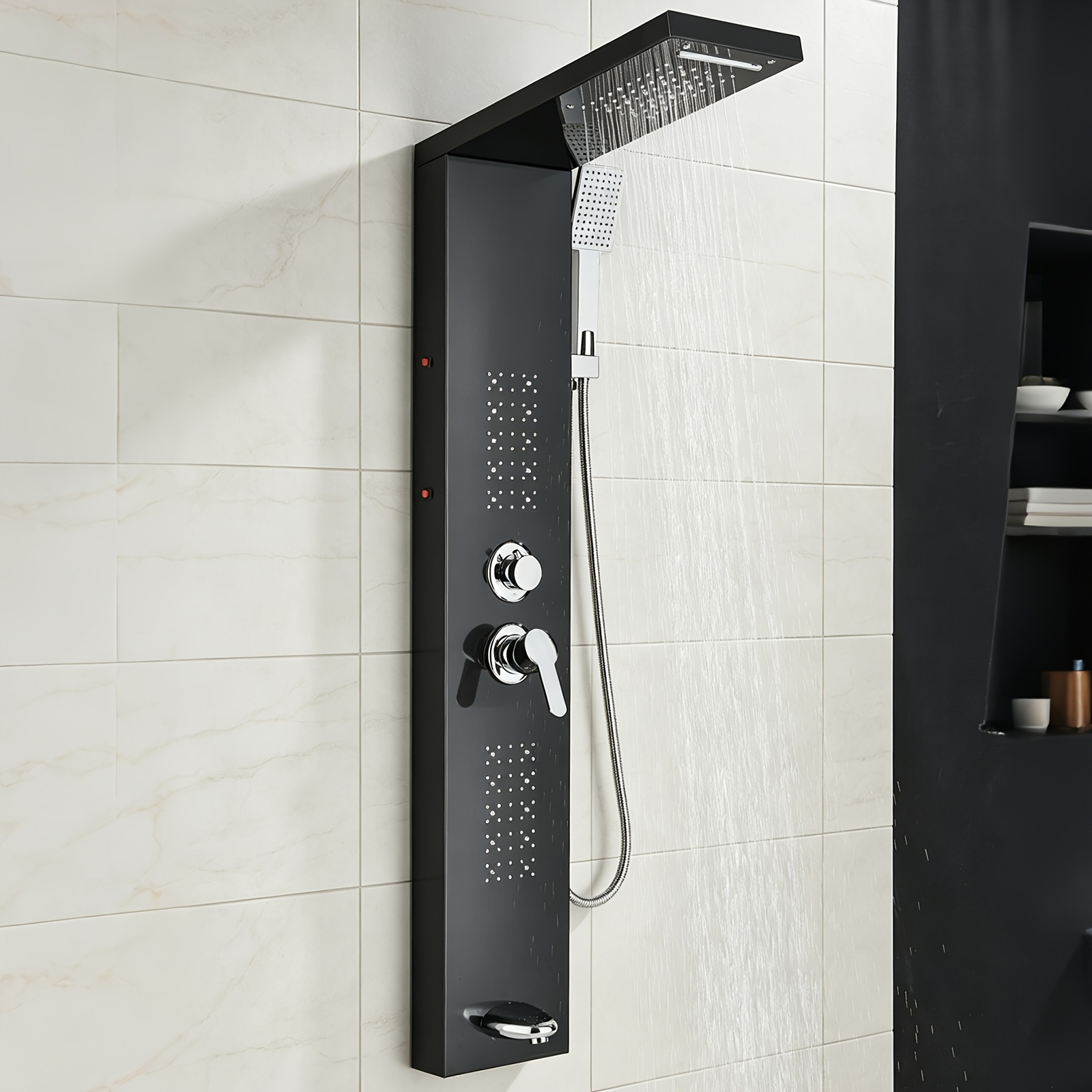 Stainless Steel Shower Panel Tower System With Handheld Showerhead, Body Massage , Bathtub Spout, Brushed /black,for Shower Use Only