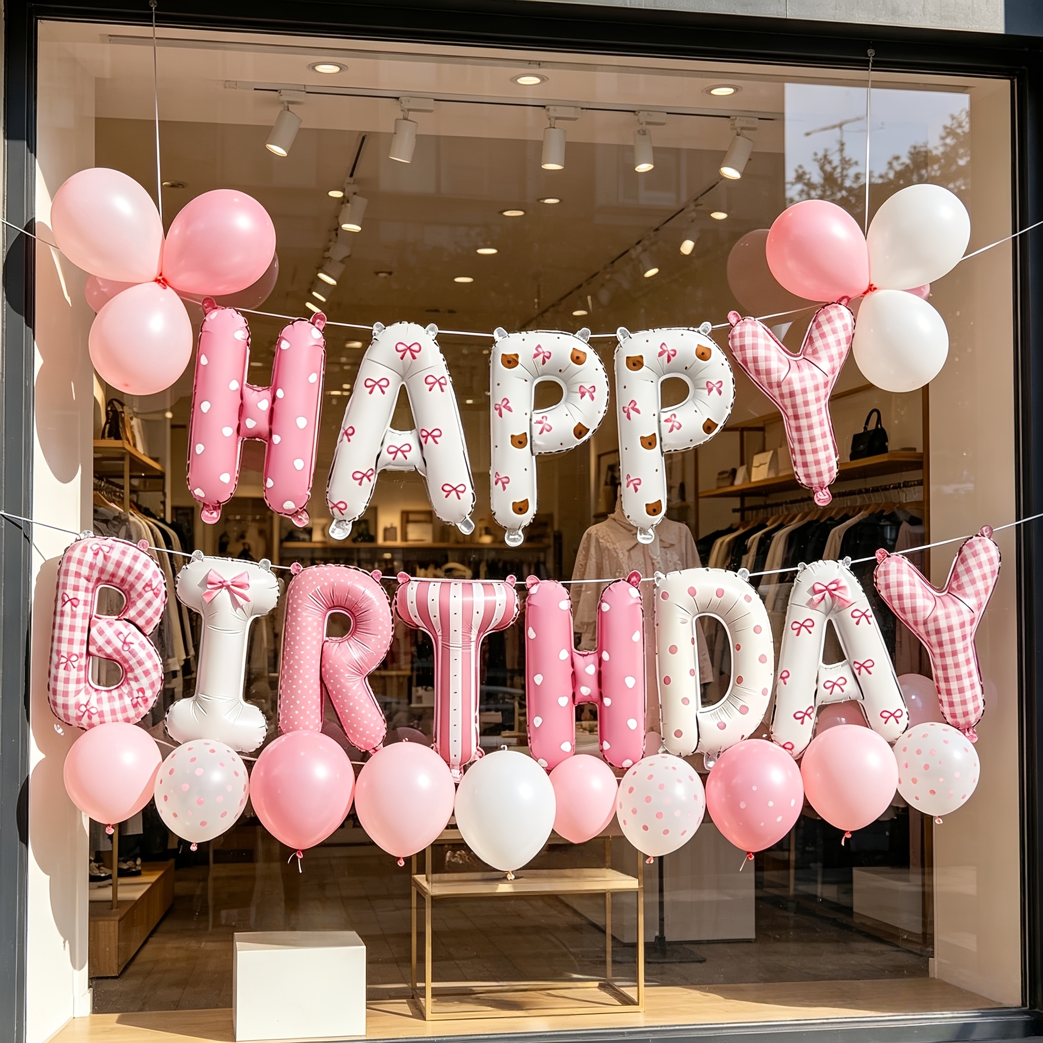 Image of 13pcs Set Of Pink "happy Birthday" Balloons, Perfect For ' And ' Birthday Party Decorations