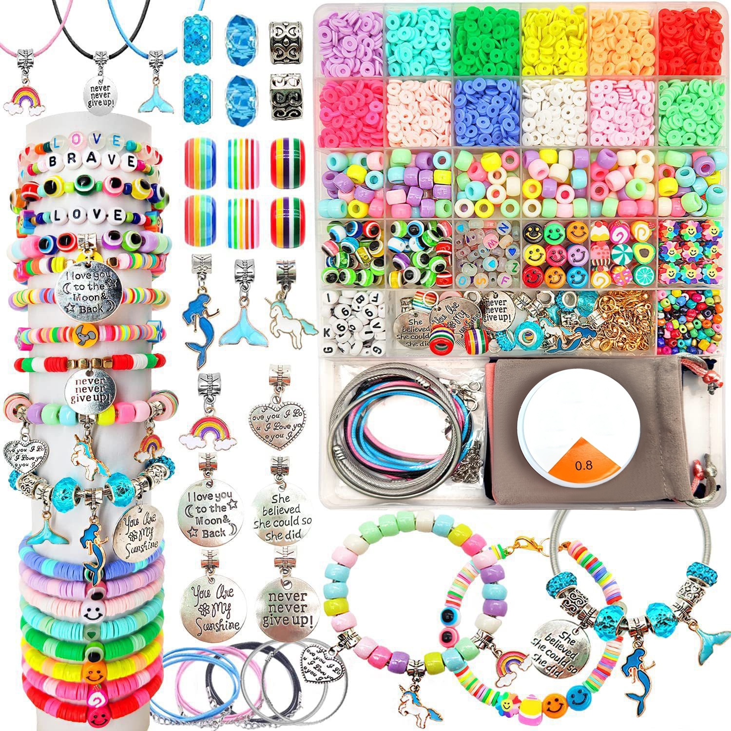 TEMU Bracelet Making Kit With Unicorn & Mermaid Beads, Letter Beads, Rainbow Beads & Craft - Complete Charm Bracelets Kit For Birthday Party Favors,