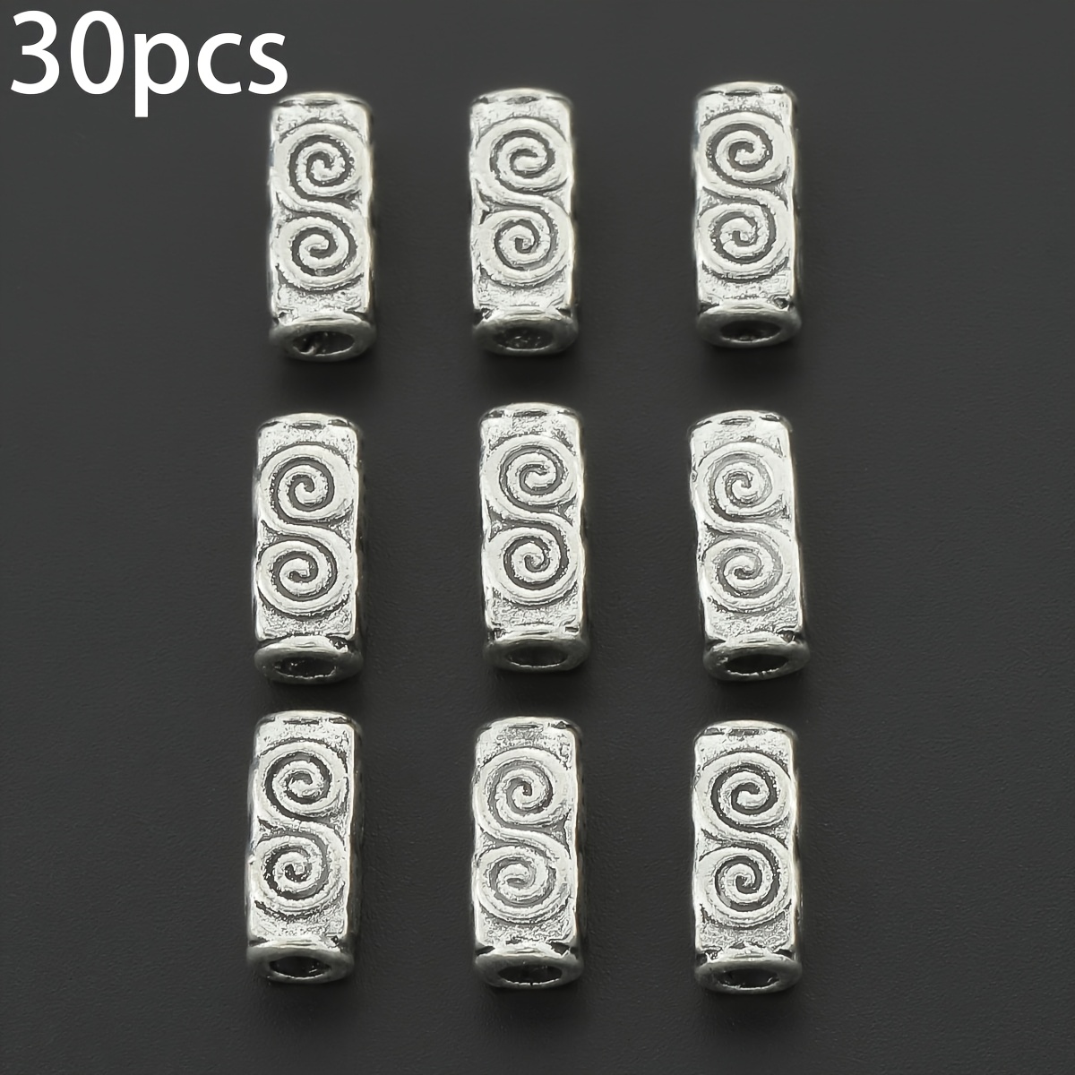 TEMU 30pcs de perles cylindriques motif nuage avec géométriques circulaires, présentant des sculptés tridimensionnels et des trous droits. Ces perles