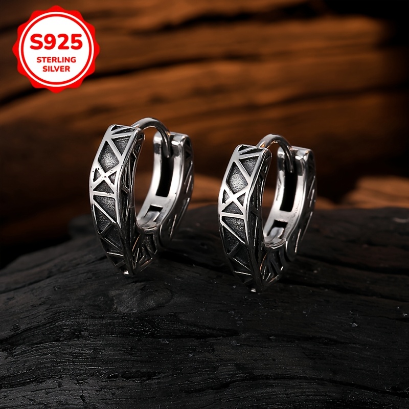 

1 Pair Vintage Elegant 925 Sterling Silver Heart-shaped Hoop Earrings, Geometric Pattern, Style For Women, Daily & Vacation Wear, Valentine's Day Gift, All Compatible