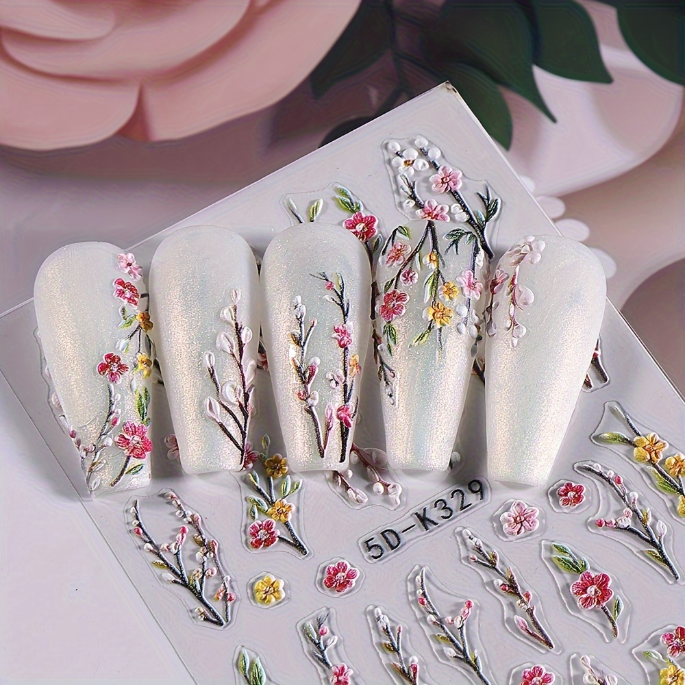 Yakomon 5D Blumen-Nagelaufkleber – Selbstklebend, 2 Bögen, Für Maniküre & Nail-Art
