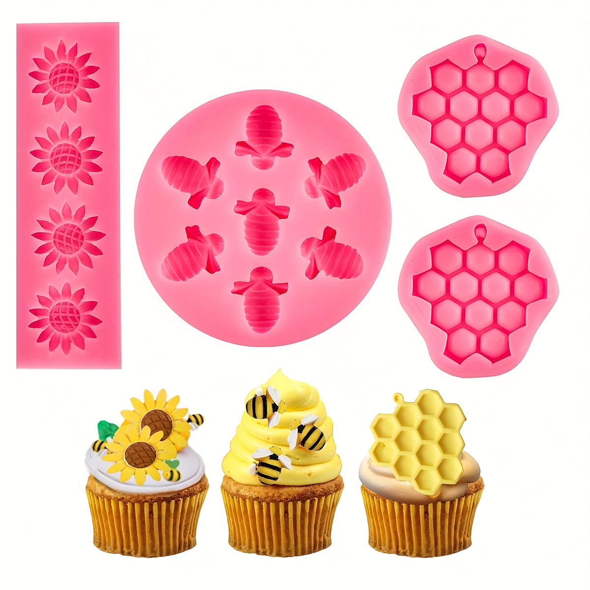 

Silicone Resin Casting Molds Set Of 4 - Beehive, Honeycomb, Bee, Flower Shapes For Diy Crafts, Chocolate, Candy, Cake Decorating