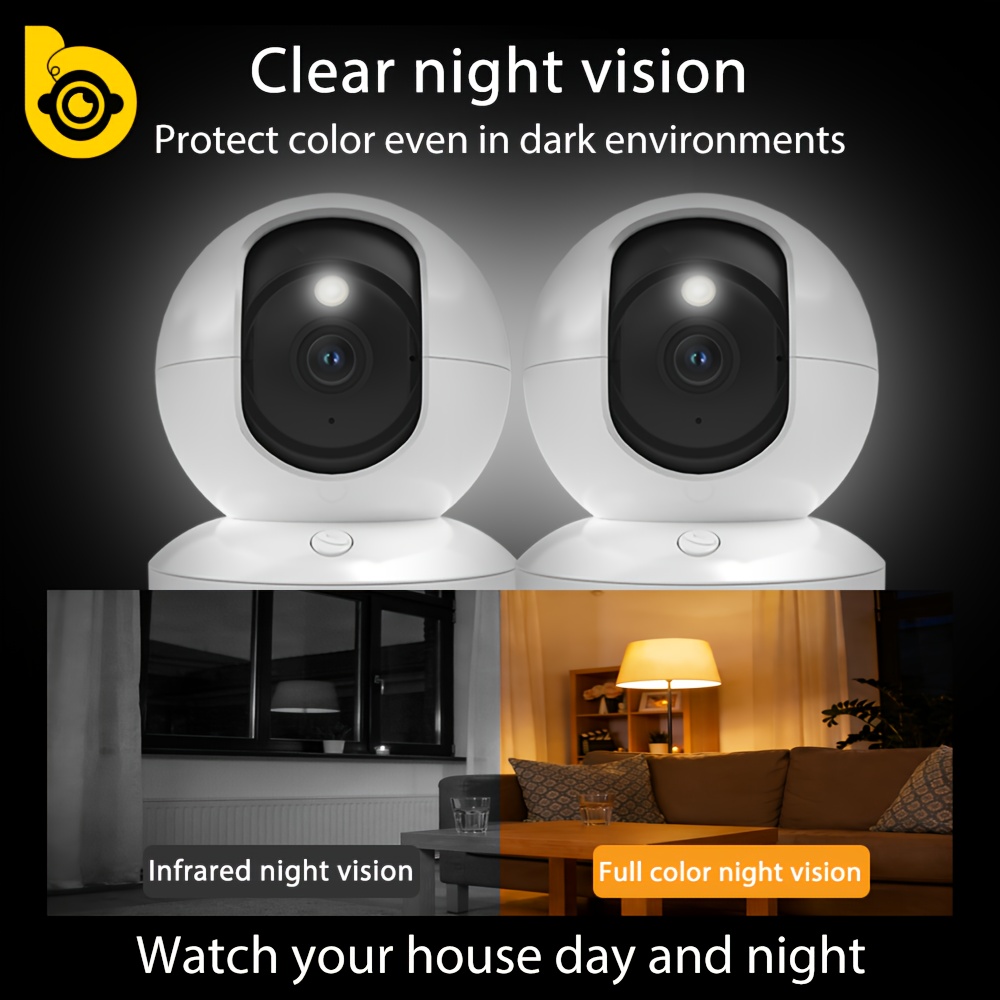 Image of 2pcs Boykeep 5g&2.4ghz Wifi Smart Camera, 1296p High-definition Indoor , Special Safety Camera For Pets, 360° Panoramic Surveillance Video, Night Vision, Calls, Cloud Storage