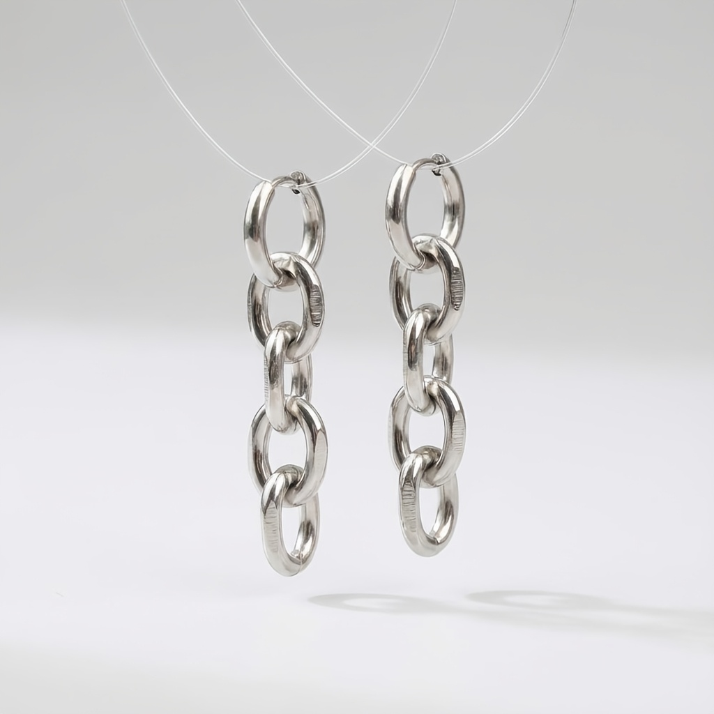 TEMU 1 Pair Of Stainless Steel Chain Ball Drop Earrings, Unisex, Punk Gothic Style Jewelry