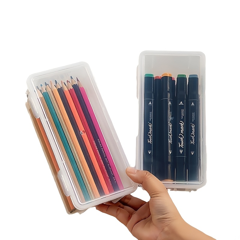 TEMU 2 pezzi Grandi Astucci Trasparenti in PP con Coperchi, Impilabili e per Forniture da Ufficio e Scolastiche, Includono Penne, Matite, , Materiali