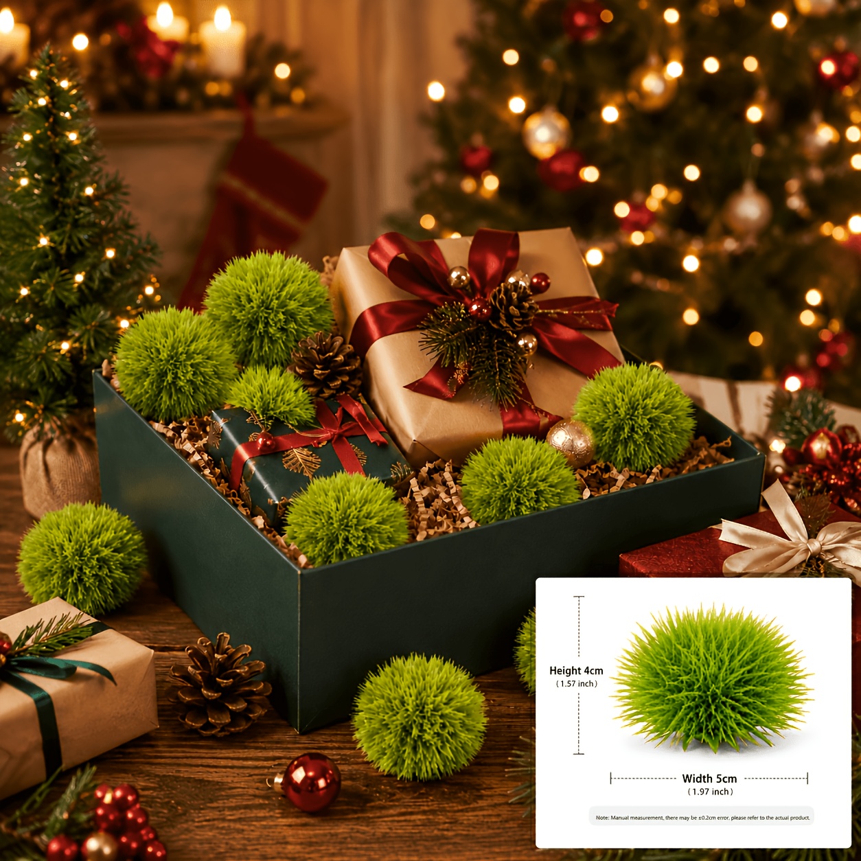 TEMU Set da 21 palline pompon e soffici, decorazioni natalizie, ornamenti a sfera di muschio artificiale per albero, , centrotavola, decorazioni fai