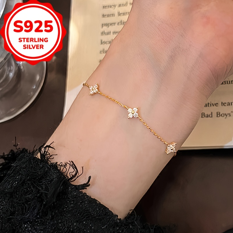 Women's S925 Silvery Four-Leaf Clover Bracelet, Lucky Gift