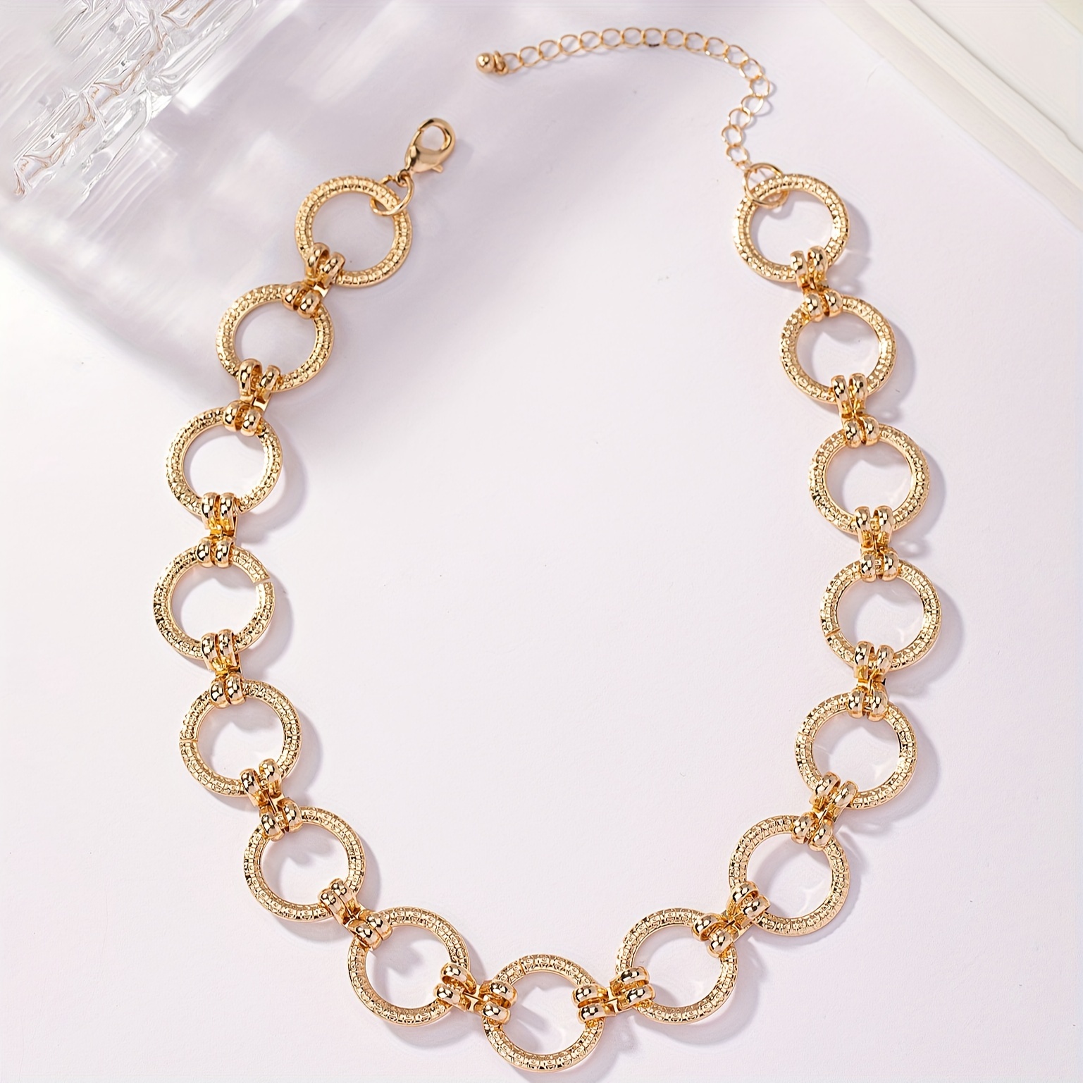 Hollow Circle Dangle Earrings & Bracelet & Necklace Punk Style Set