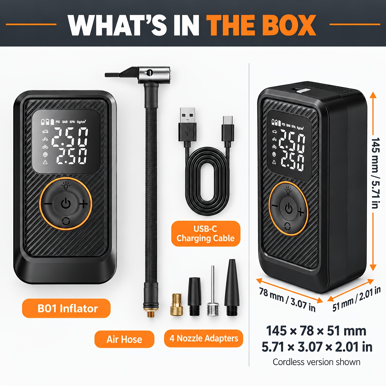 TEMU Tire Inflator Portable Air Compressor, 150psi Cordless Air Pump For Car Tires With Pressure Gauge, Auto Shut-off, Faster Tire Inflator Bike Pump
