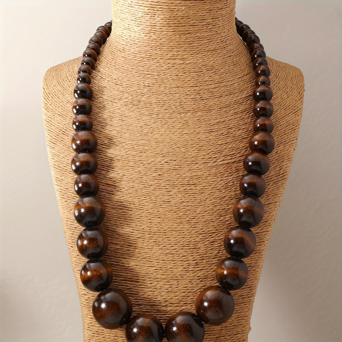 TEMU Bohemian Vintage Handmade Wooden Bead Necklace - Retro Fashion Versatile Accessory For Daily & Gift Occasions - No Plating Natural Wood Pendant Necklace