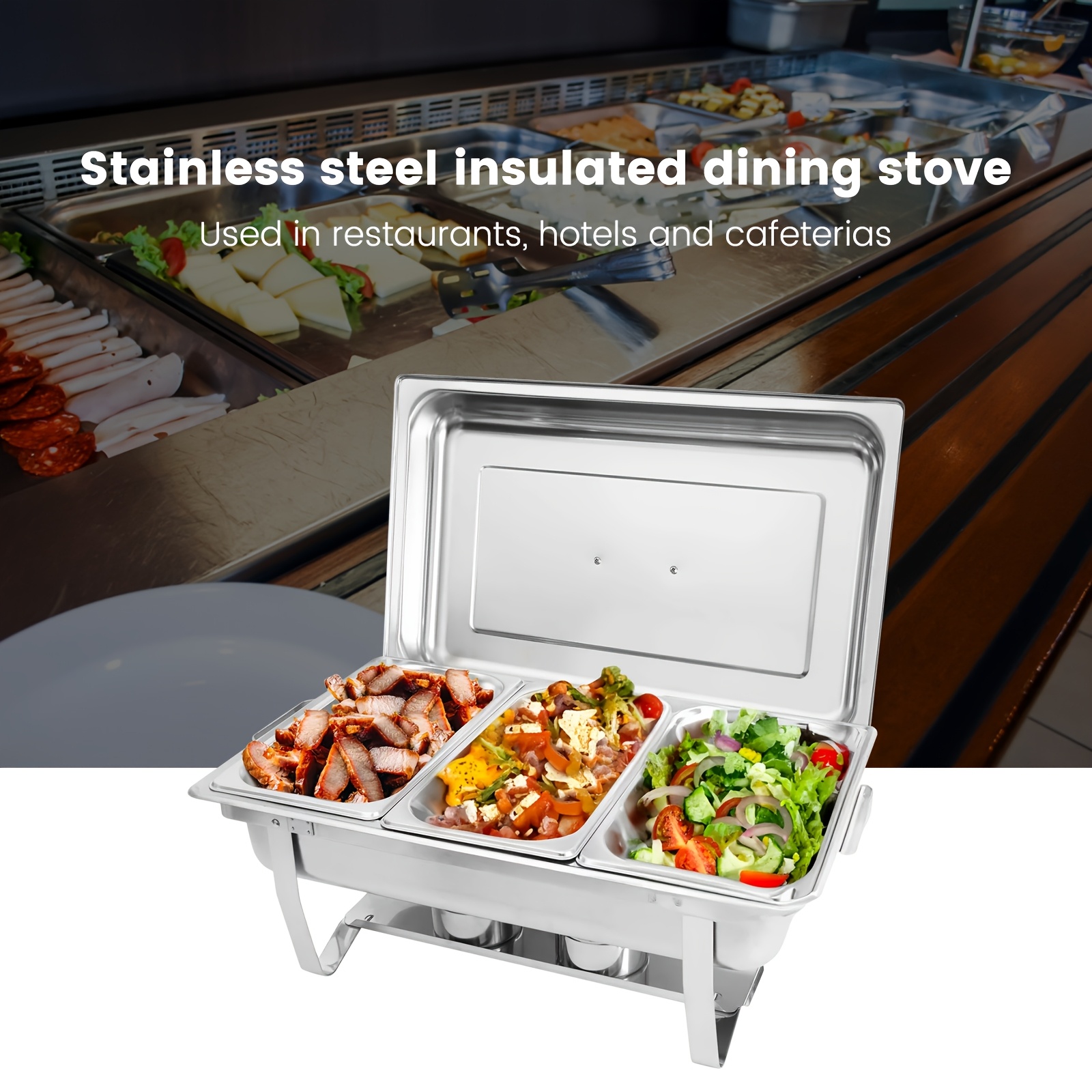 TEMU 1 Pack Chafing Dishes For Buffet Of Stainless Steel Food Warmers 9 Qt Chafers And Buffet Warmers Sets Commercial Catering Chafers, 12 Pans( 1/3
