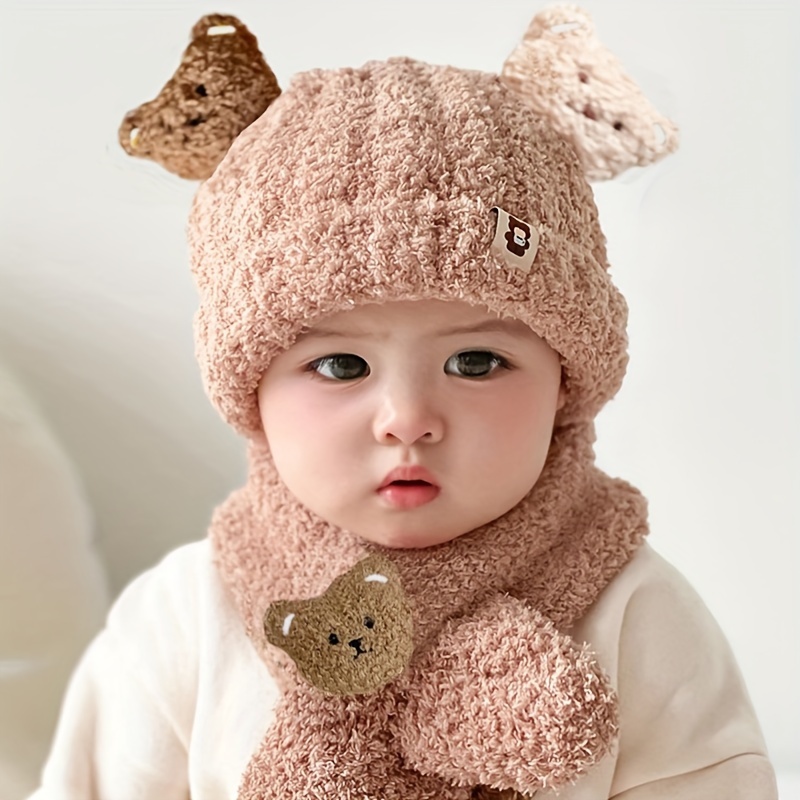 3 In 1 Plush Teddy Bear Ear Cute Hat Gloves Scarf Sets Winter
