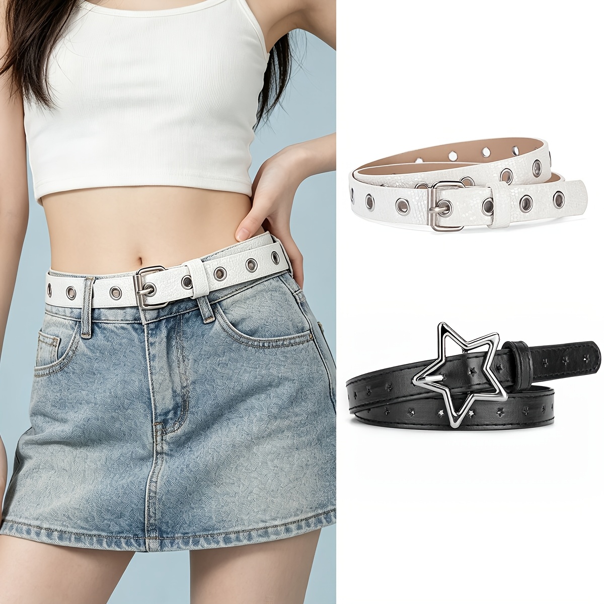 2pcs Women's Star Buckle Belts, Adjustable Casual Wear
