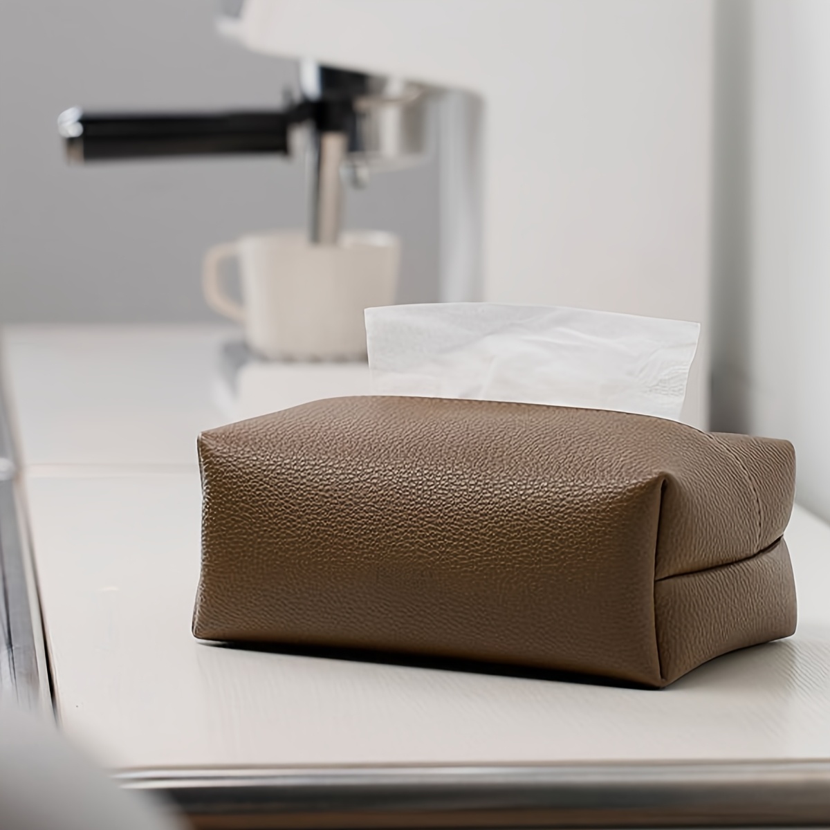 modern minimalist tissue box beige neutral colors durable   leather like material compact rectangular   room bathroom office restaurant decorative napkin storage organizer for home commercial spaces bathroom accessory   sturdy construction functional decor interior designers Product details 3