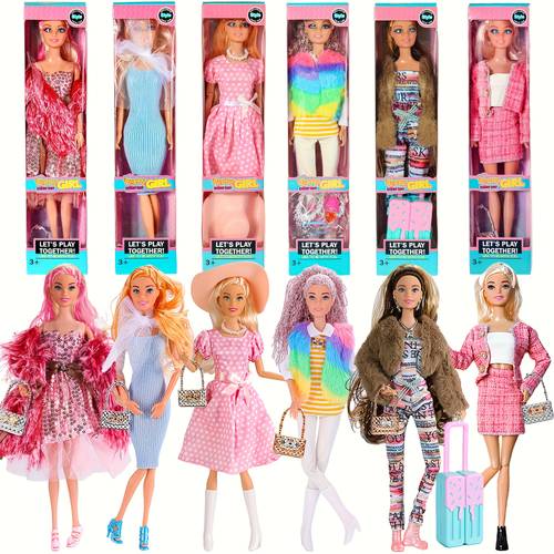 11 5 inch american toy princess dolls playset with fashion outfits and additions including handbag hat necklace and suitcase gift box included halloween and christmas gifts 3 and up