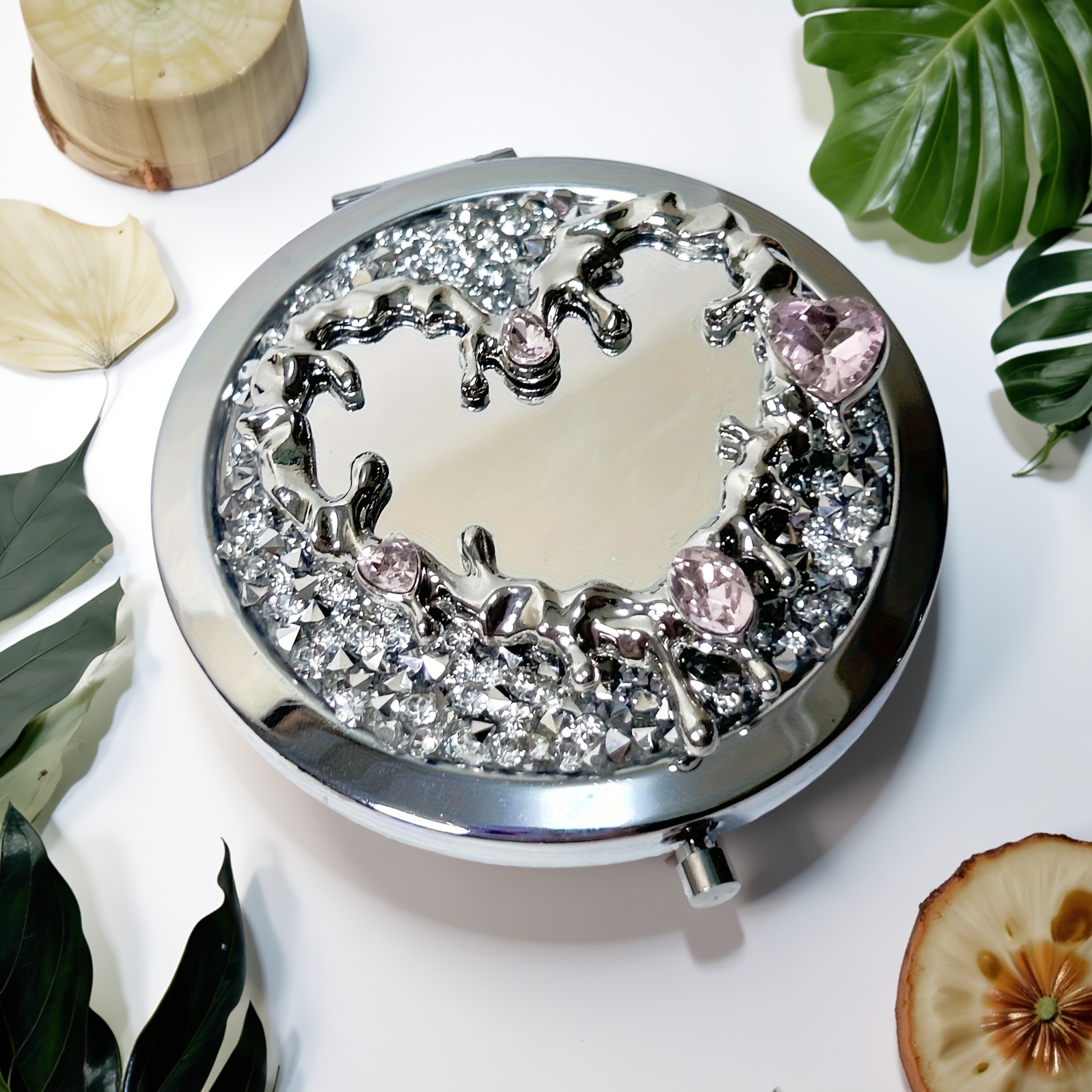 Silvery Glitter Compact Pocket Mirror for Purse