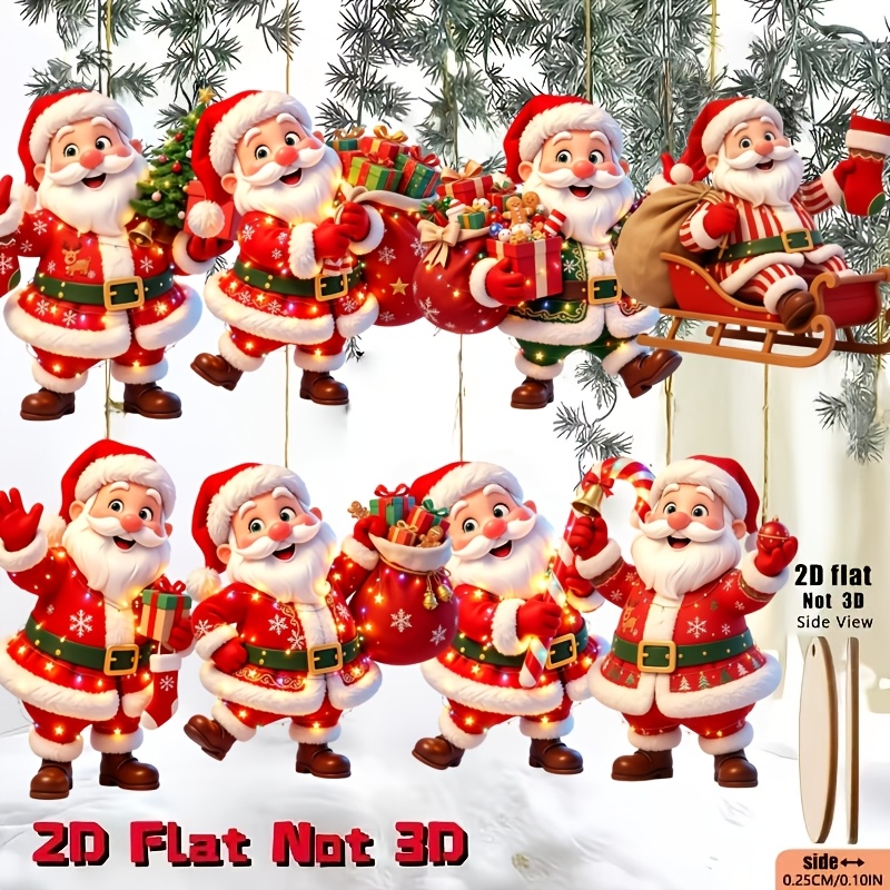 TEMU 2d Flat, 2d Flat 8pcs Set Of Rich Santa Claus Christmas Ornaments, Featuring Classic Holiday Element Printed Designs, An Excellent Choice For
