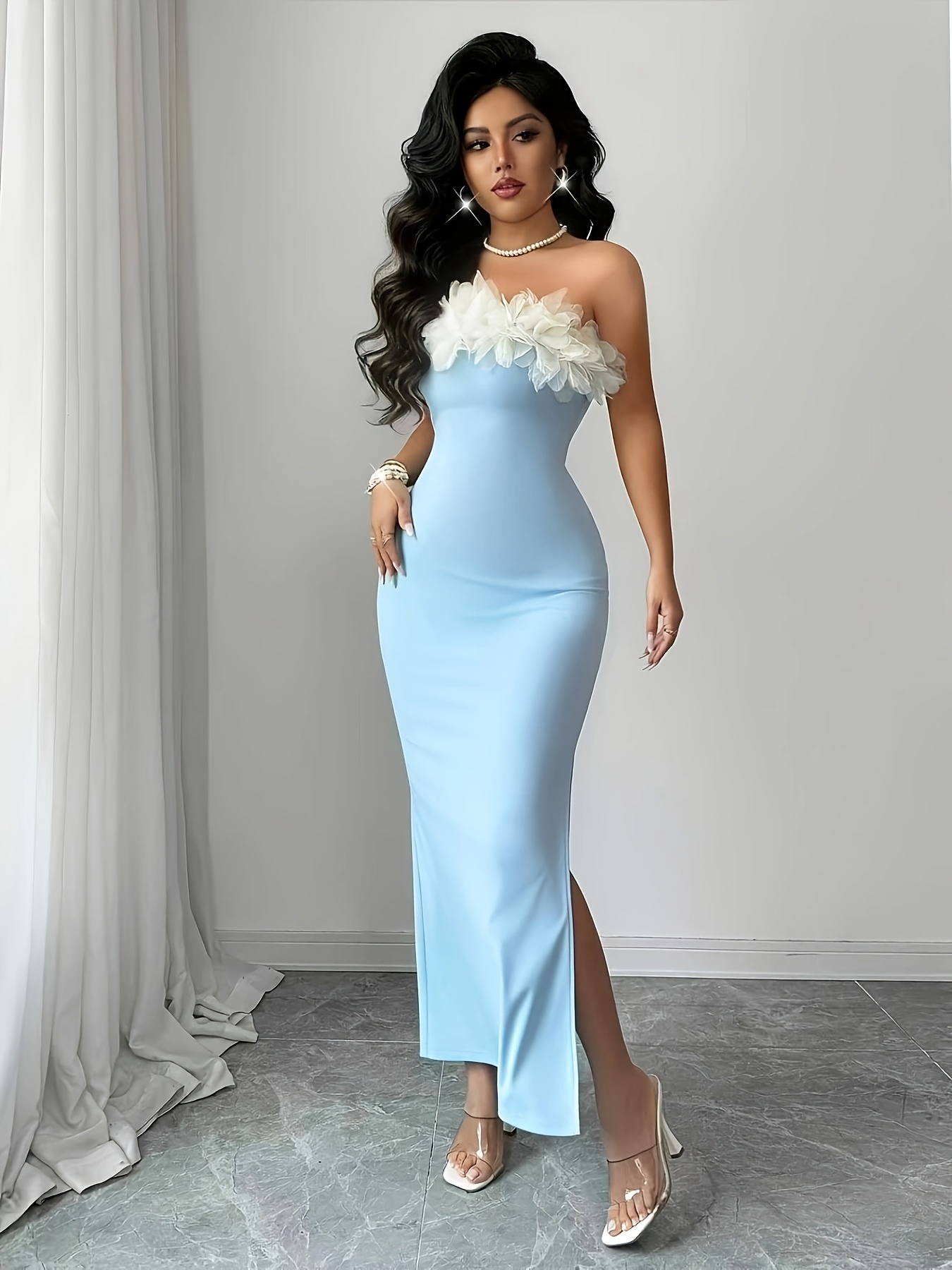One-Piece Sexy Resort Turquoise Strapless Dress