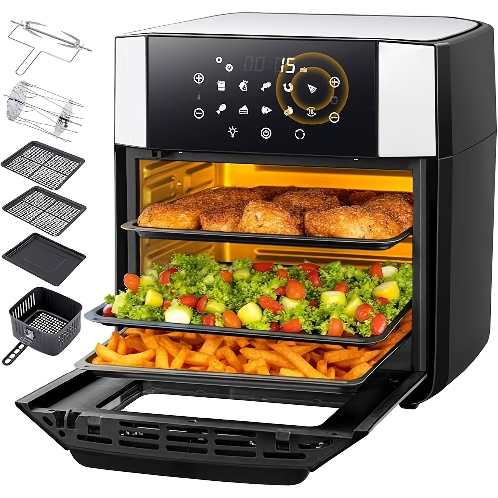 TEMU Four à Air Chaud Portable 15L 1800W Friteuse à Air Multifonction | Appareil de Cuisson 10-en-1 Sain Huile avec Écran Digital, Multiples &