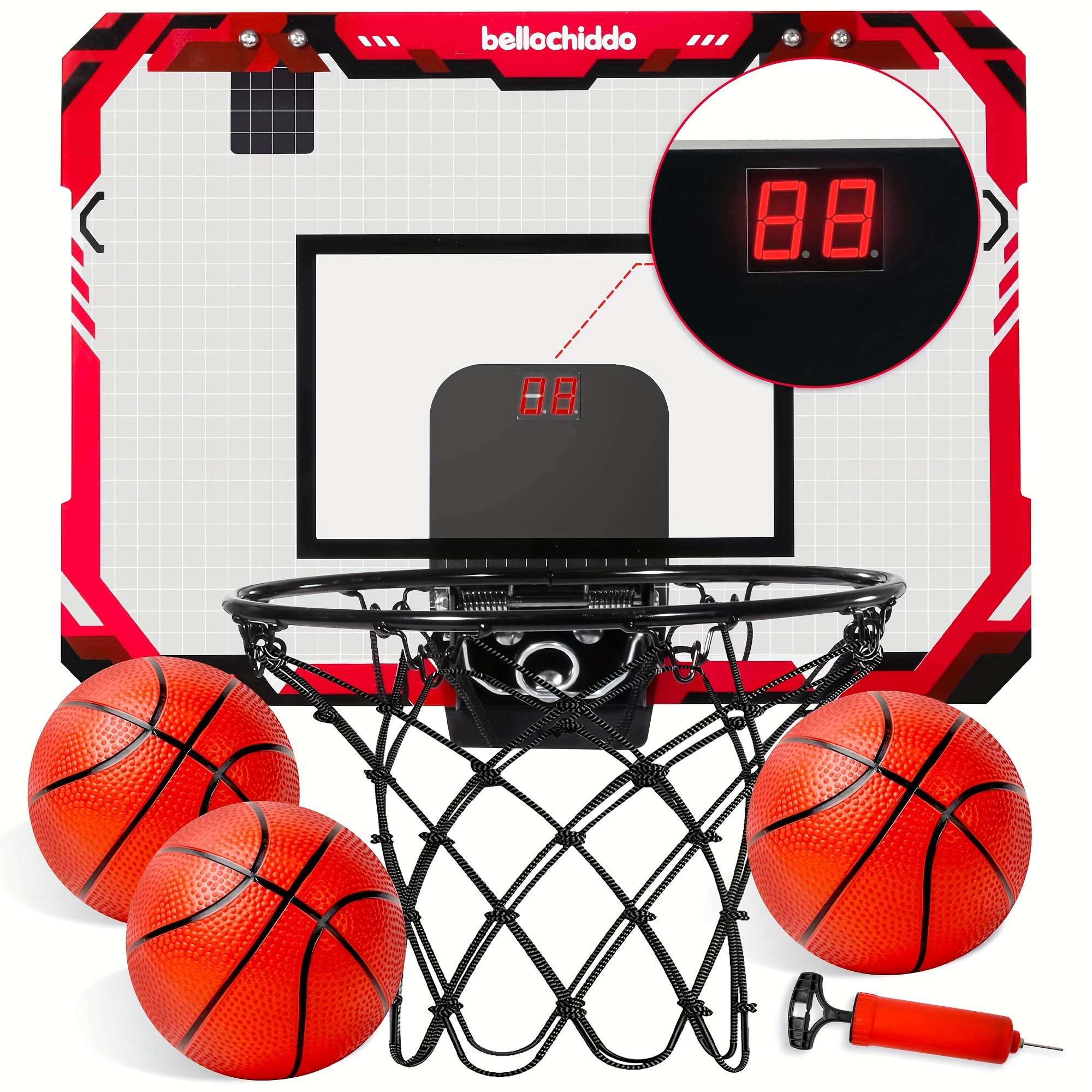 

Basketball Hoop Indoor For Kids And Adults - Mini Basketball Hoop With Electronic Scorerboard And 3 Balls, Over The Door Basketball Hoop Indoor For Wall Bedroom And Office