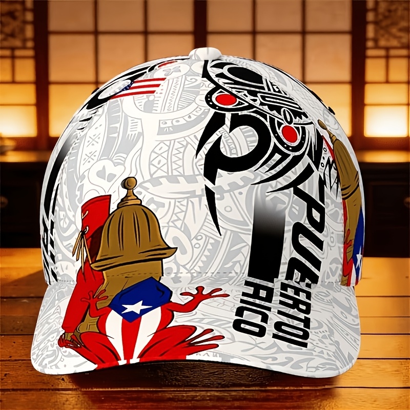 TEMU 2d Flat, 1 X 2d Flat Puerto Rican Flag Baseball - Vintage Puerto Rican Style, Featuring Iconic Flag Colors, Suitable For Fishing, Skateboarding,