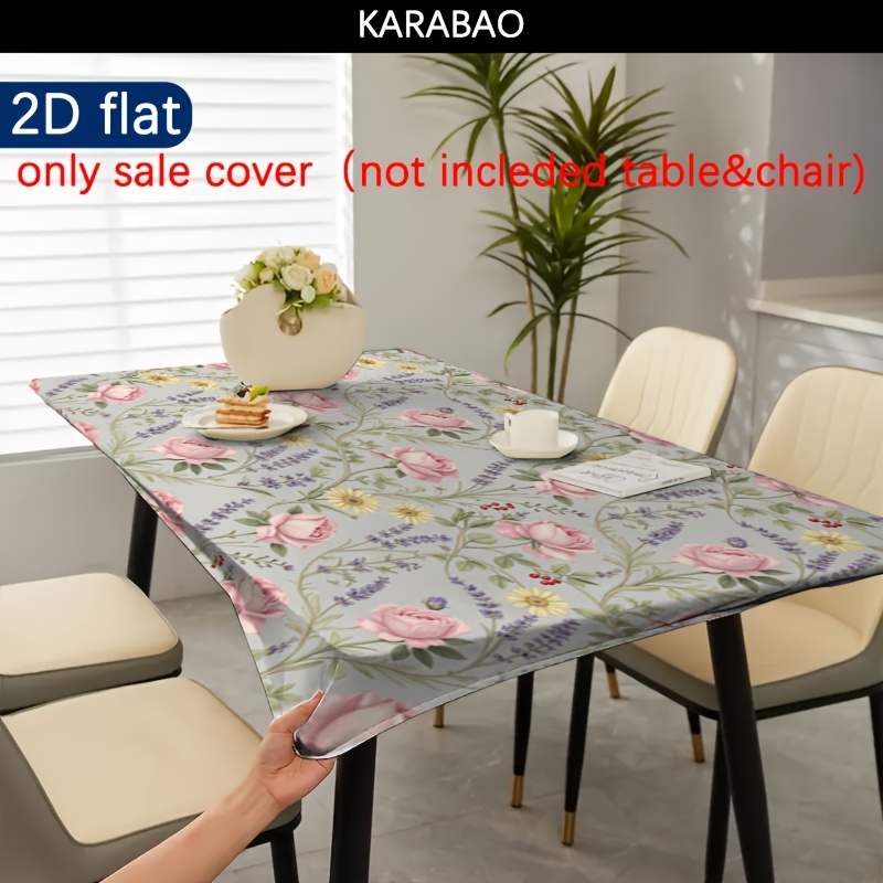 TEMU 1pc Rose Vine Stretch Tablecloth, Abstract Floral Stretch Tablecloth, Bohemian, Style, Suitable For Indoor And Outdoor Use, Elastic Outdoor