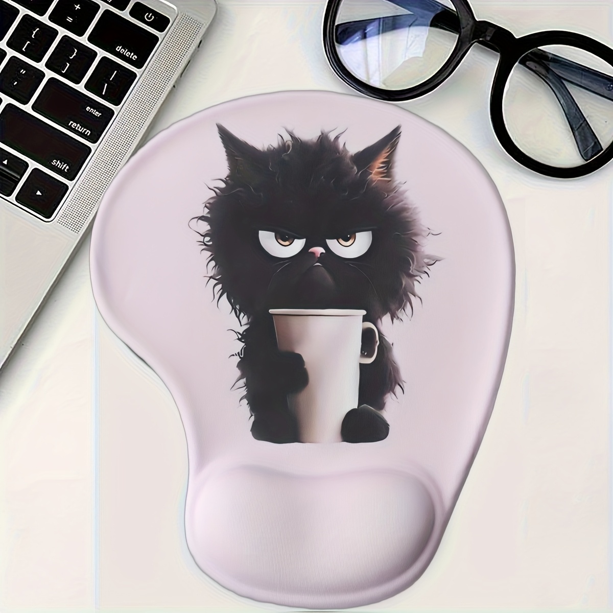 TEMU 인체공학적 젤 손목 지지대가 있는 귀여운 고양이 마우스 패드, 사랑스러운 새끼 고양이 디자인, 사무실, 가정 및 노트북 사용을 위한 미끄럼 방지 실리콘 베이스, 컴퓨터 마우스 패드