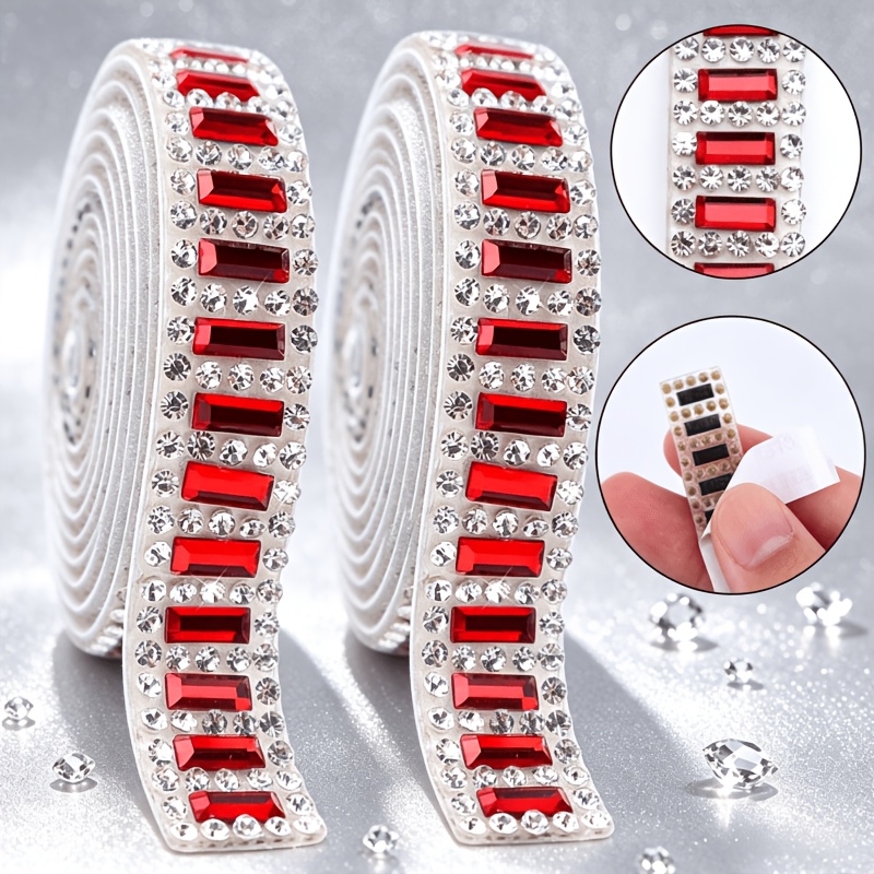 TEMU 2 Rolls Self-adhesive Crystal Rhinestone Ribbon Suitable For Clothing, Phone Case Bling Trim, & Stick Sparkly Wrap Strip For Sneakers, Diy