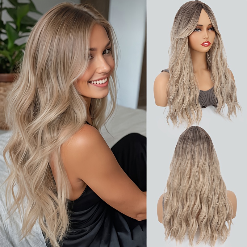 TEMU Elegante Topper per Capelli Ombre Biondo da Donna �� Pizzo Ondulato con Clip e Laterale, Fibre Sintetiche Termoresistenti per Volume e Copertura