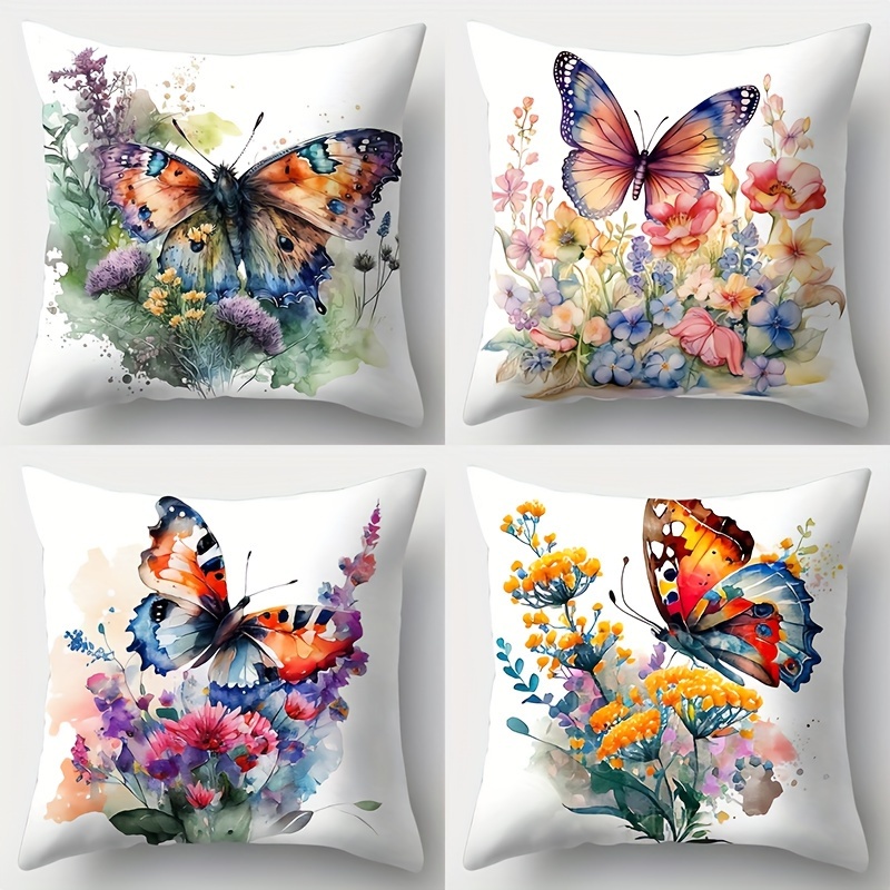 

Jit 4-pack Art Design Butterfly Print Throw Pillow Covers, Contemporary Style With Zipper Closure, 100% Polyester, 17.72x17.72 Inches, For Living Room Decor, Hand Wash Only - No Core