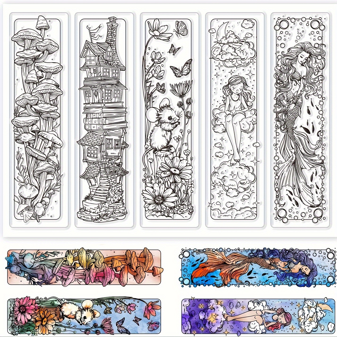 

1pc Fairy Tale Transparent Silicone Stamp Set, Pvc Bookmark Making Kit With Mermaid, Mushrooms, Floral & Animal Designs For Diy Scrapbooking And Card Making