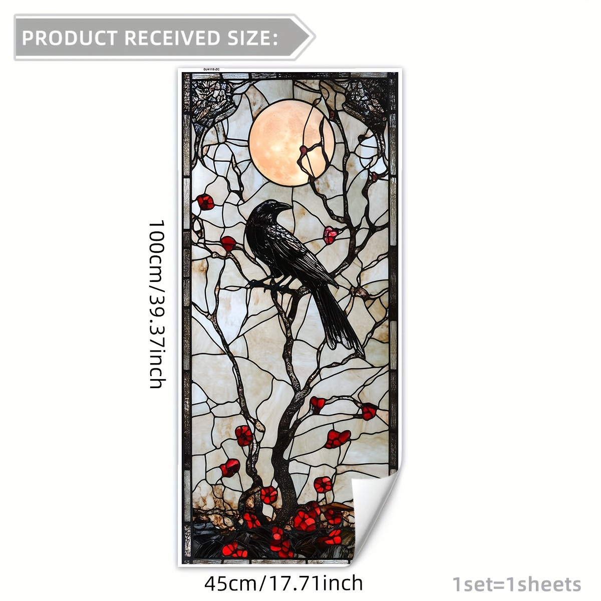 E-shop (45 x 100 cm) Zweig Krähe Mond Statik Glas Aufkleber Doppelseitiger Sichtbarer Glas Dekorationsaufkleber Kleberfrei DJ4118-ZC