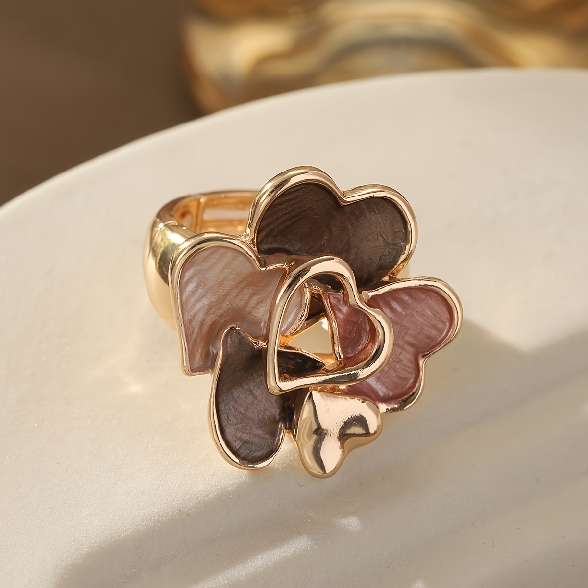 Image of Heart-shaped Rings For Women, Kc Golden Plated Statement Rings With Handmade Enamel, High-quality Alloy Material, Statement, Christmas Gift, New Year Gift For Family, Lover, Friend