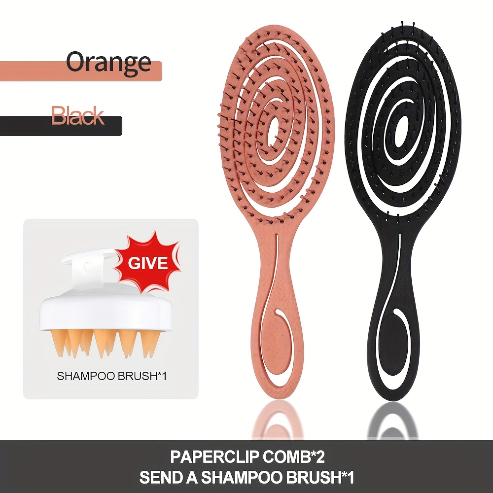 

2pcs Oval Hair Comb Set, Nylon Bristle Detangling Brushes, Abs Plastic Handle, For Normal Hair, With For Fluffy Top, Massage & Styling, Wet And Dry Use