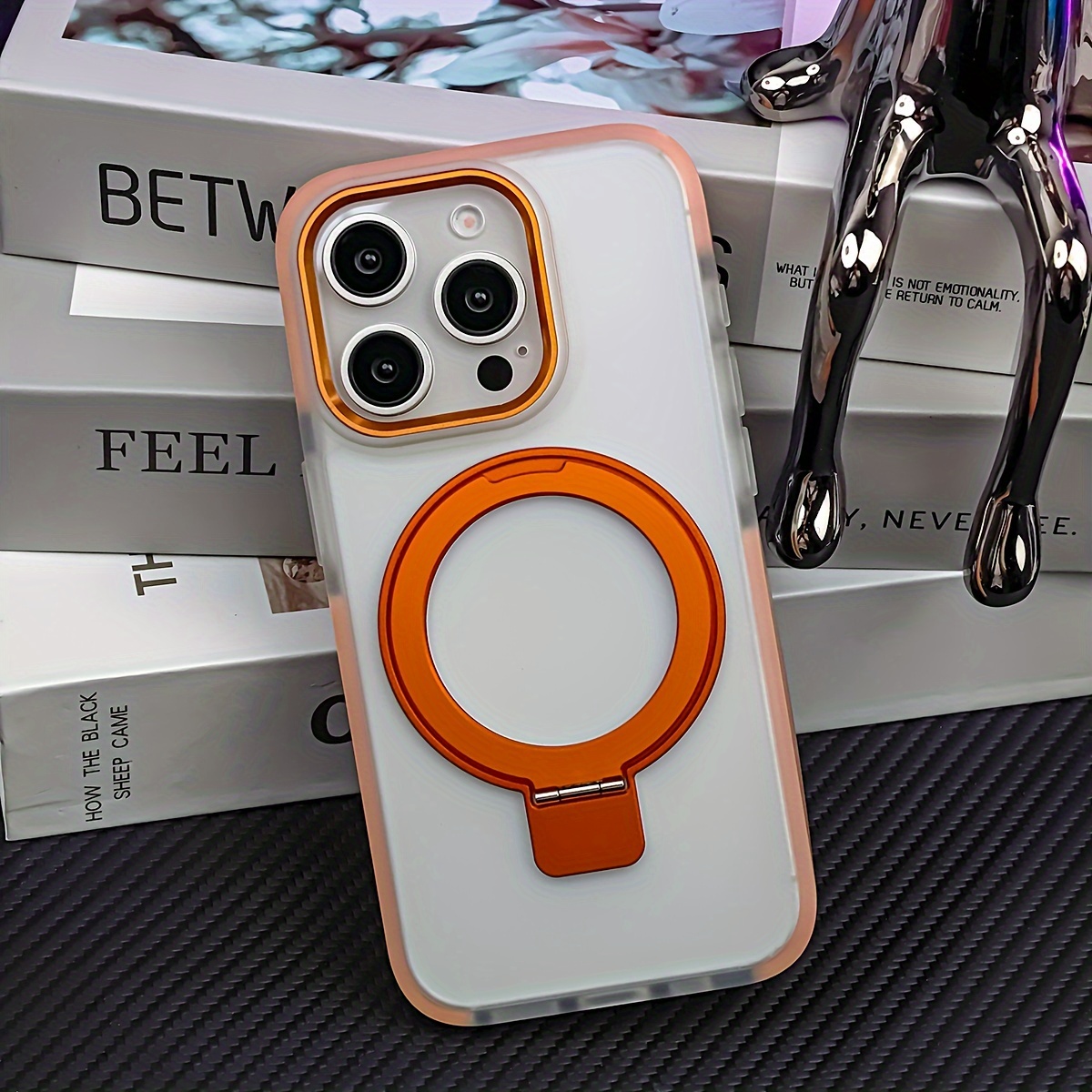 Magnetic shockproof case with ring stand for iPhone, matte back protective cover_voghion.com