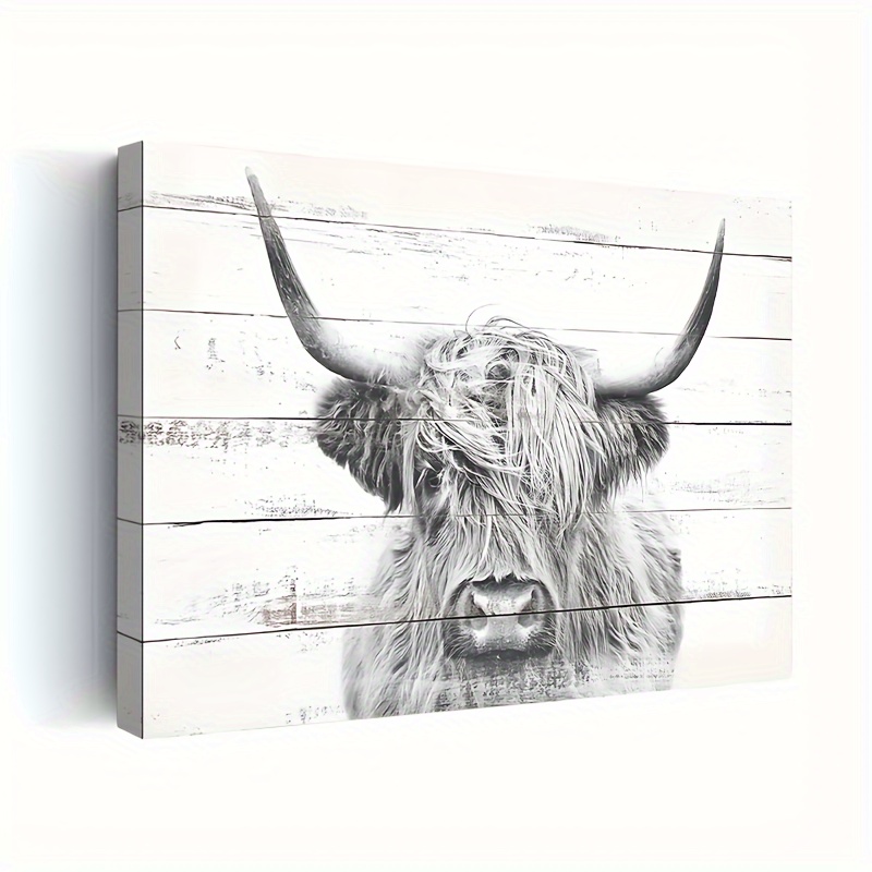 

1pc Wooden Framed Canvas Painting, Farmhouse Style Highland Cattle Canvas Poster, Highland Cattle Decor Animal Wall Art, Wood Panel Form Background Front Door Decor Art, Wall Decor, 11.8inch*15.7inch