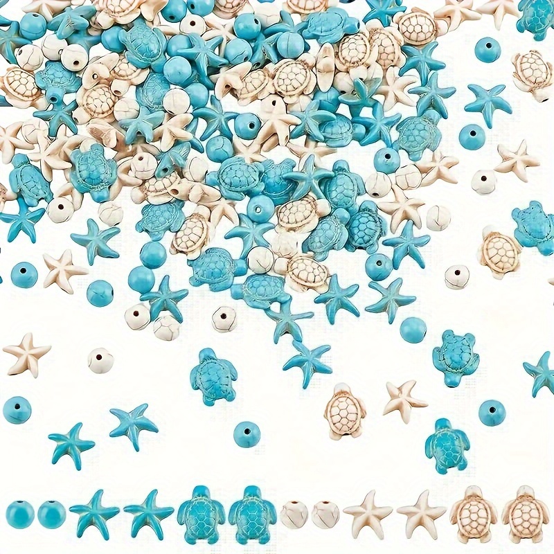 

120-piece Summer Beach Jewelry Making Kit - Adorable Turtle & Starfish Turquoise Beads For Diy Bracelets, Necklaces, Earrings, Keychains & Anklets - Perfect Gift For Crafters