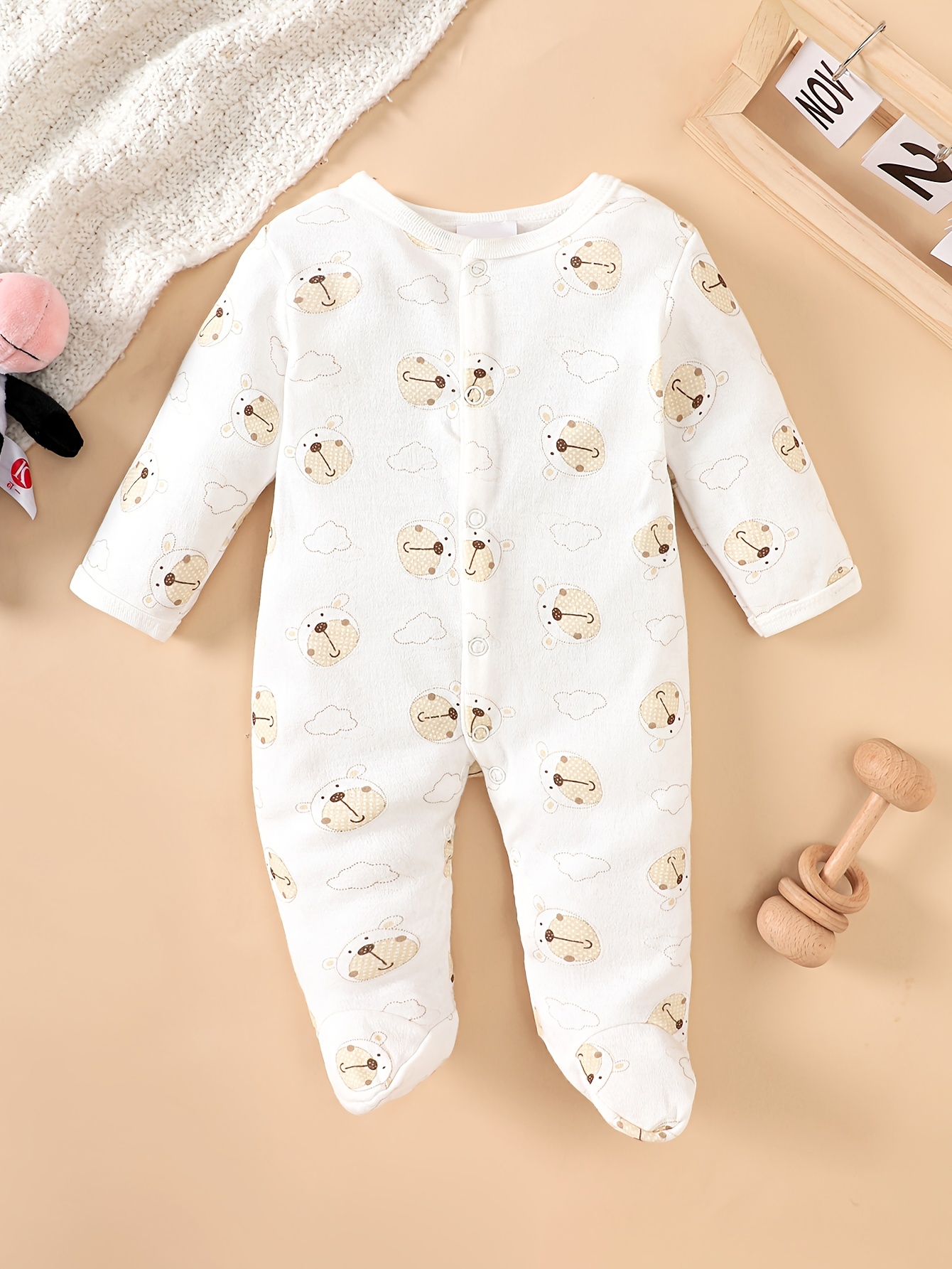 8pcs Newborn Baby Set with Hat and Bib, Cartoon Pattern