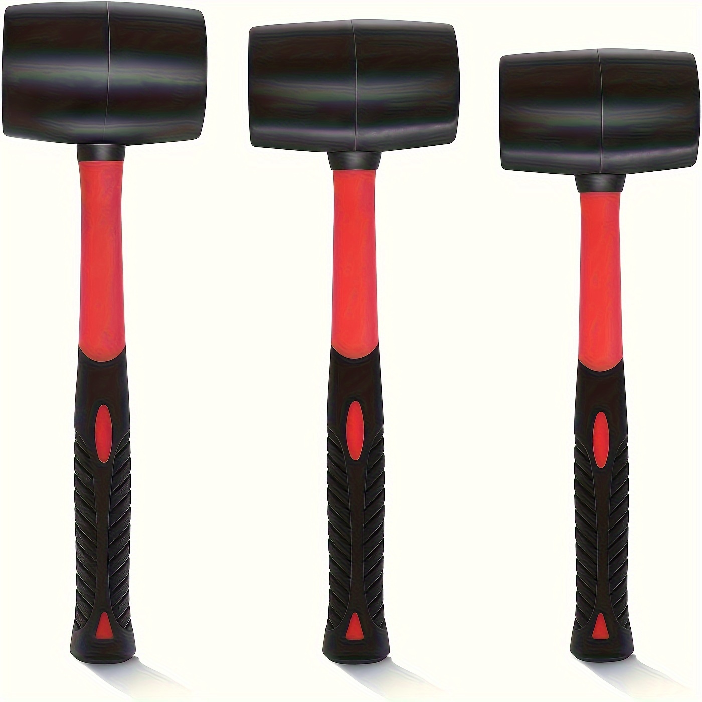 

3-piece Rubber Hammer Set Double-faced Soft Mallet Non-slip Handle Durable Solid Mallet Black And Red Mallet Hammer (8, 16, 32 Ounce)