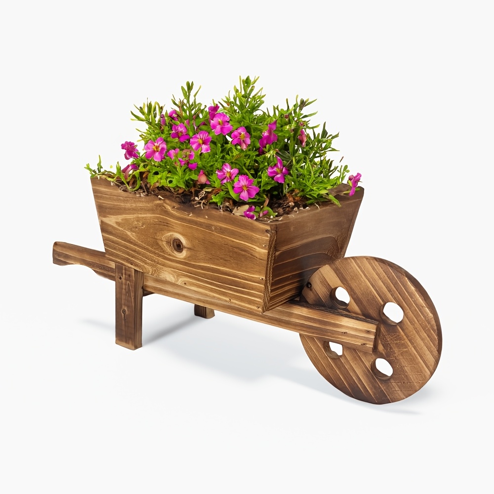 

1pc, Pot de Fleur en Bois sur Chariot Pot de Fleur sur Chariot à Roues Planter en Bois Chariot à Roues pour Jardin Extérieur Planter de Plantes Pot de Fleur Décoration