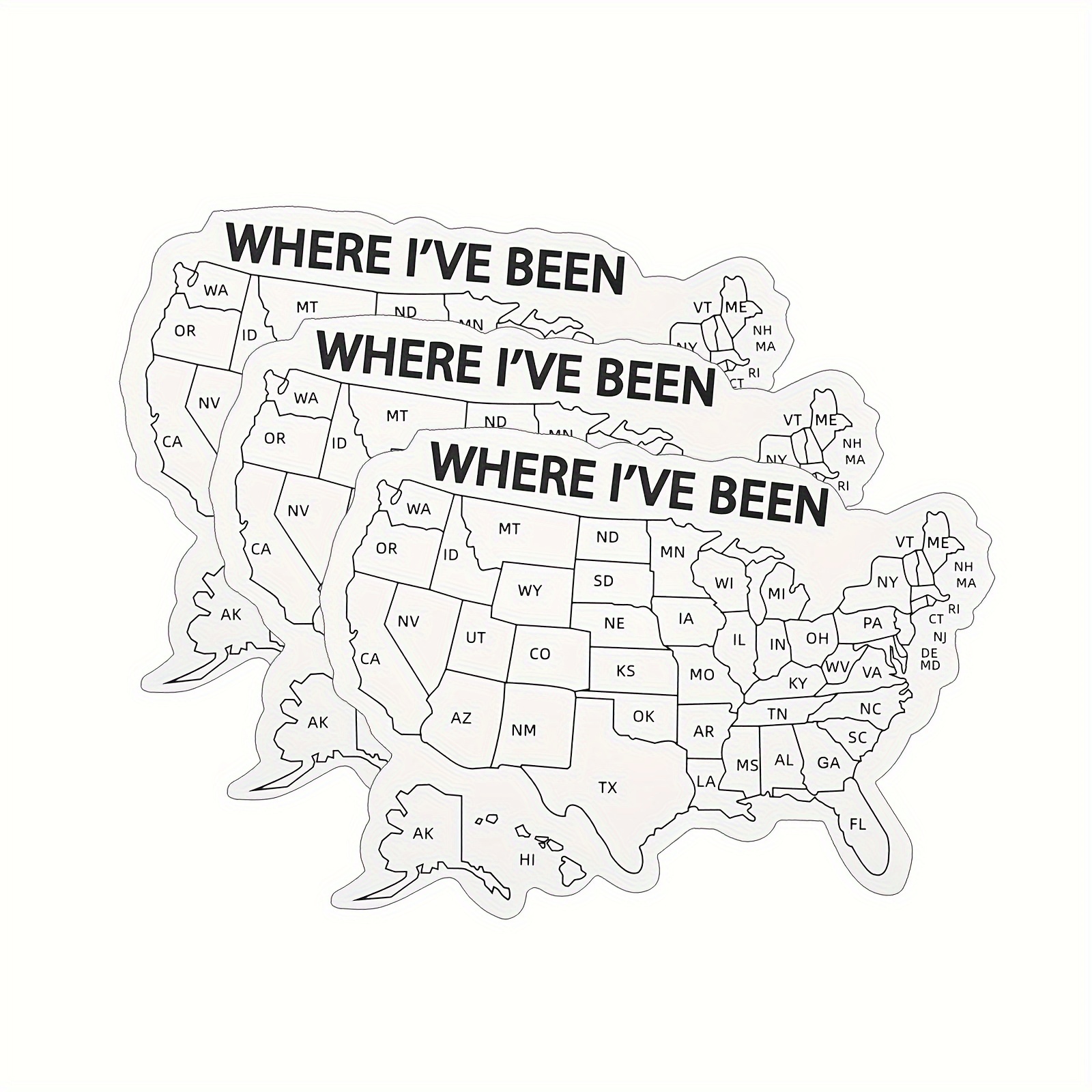 

Travel Usa Map Stickers - Geometric Vinyl Decals For Laptops, Water Bottles - Reusable, Pre- State Markers On Irregular Shape, Matte - 3-pack