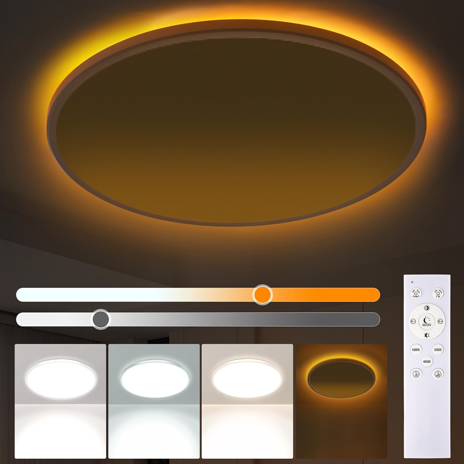 39cm Led Ceiling Light Dimmable, 36w Ceiling Light With Remote Control Adjustment, 1800k Dimmable Night Light, 3000k-6500k Round Flat Ceiling Light, Suitable For Bedroom, Kitchen, Living Room